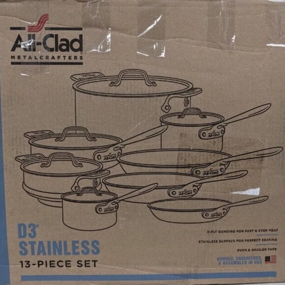 All-Clad D3 3-Ply Bonded Cookware Stainless Steel 13-Piece Pots & Pans Set - Picture 2 of 5